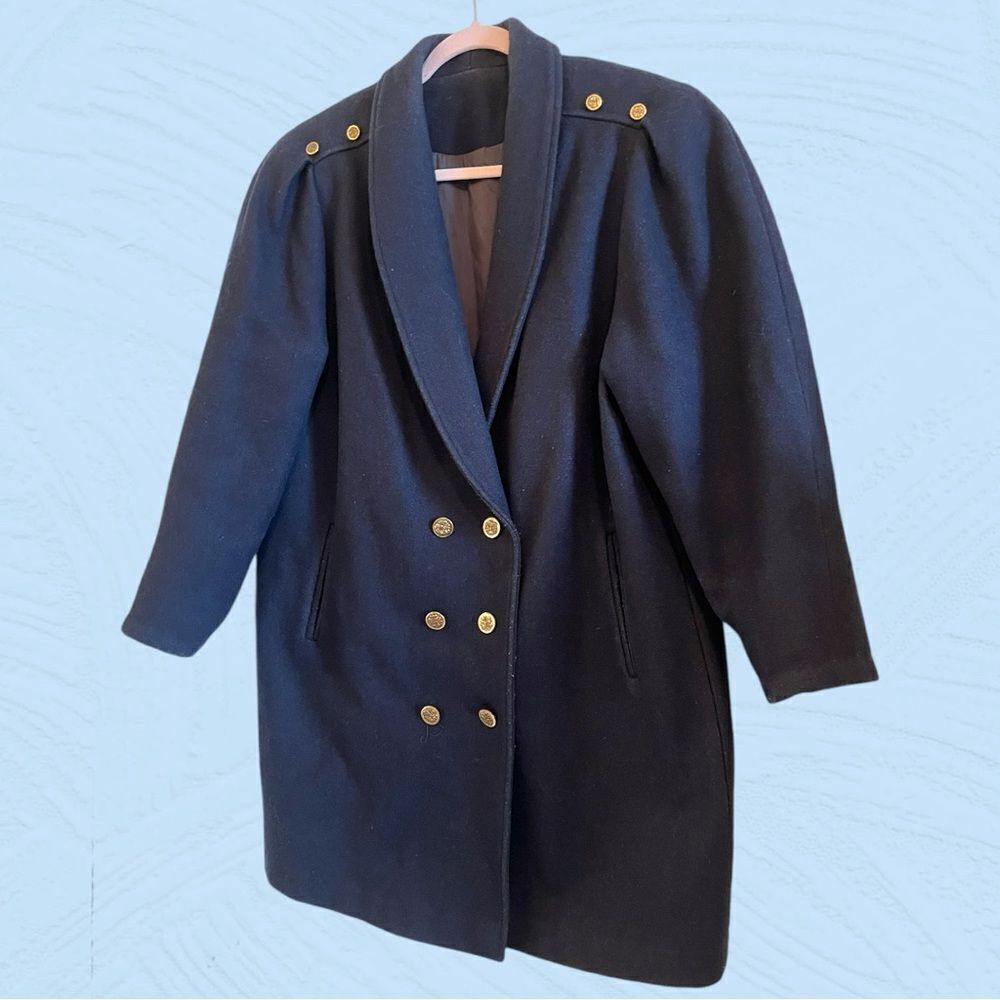 Vintage 80s Antels wool coat gold buttons oversized - Picture 2 of 11